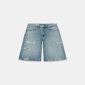 ZARA TRF 디스트로이드 미드라이즈 데님 조츠 버뮤다 팬츠 - 블루 5252/803/400