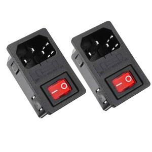 퓨즈 홀더 네온 램프 공급 잭 커넥터 AC 250V 10A 2팩이 있는 3핀 IEC320 C14 인렛 남성 플러그 전원 소켓 레드 라이트 보트 로커 스위치