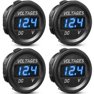 프렌다 4PCS DC 12V 전압계 자동차 LED 디지털 디스플레이 원형 패널 미터 방수 미니 볼트 차량용 오토바이 카라반 ATV UTV 보트(파란색)와 호환됩니다