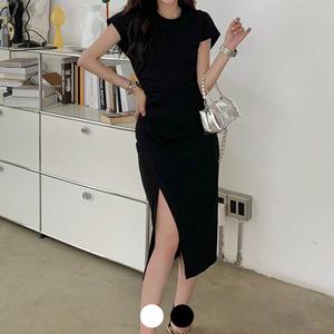 [귈림] 절개라인 면스판 반팔 롱원피스(GBMOP010P)