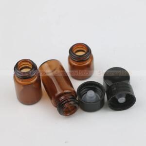 스크류 콘 캡이 있는 앰버 드램 유리병 라이너 100 개 1ml