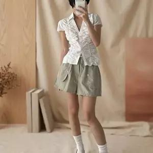 [옷자락]여성 나일론 와이드 포켓 반바지 여름 바스락 쇼츠