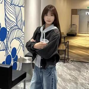 원픽 여성 빈티지 후드 쇼트 점퍼 코트 가을 캐주얼 야구복 트렌드