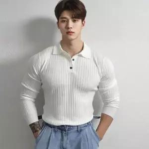 슬림핏 긴팔 2색 남자 단추 남자맨투맨 카라티 맨투맨 티셔츠 머슬핏