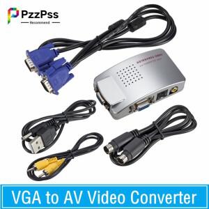 PzzPss PC 변환기 상자 VGA-TV AV RCA 신호 어댑터 비디오 스위치 복합은 컴퓨터 용 NTSC PAL을 지원합니다