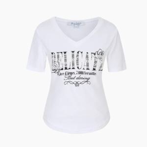 [에고이스트] [BLUE LABEL] V넥 레이스 패치 반팔 티셔츠 ES2OTH04