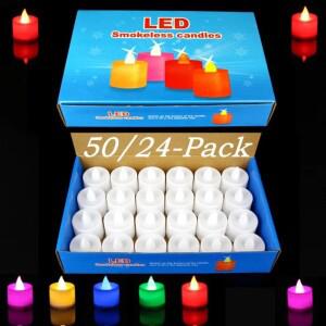 50/24x팩 다채로운 LED 촛불 라이트 배터리 운영 Tealight 스위치 양초 Flameless 웨딩 홈 크리스마스 장식