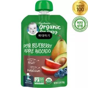 거버 베이비 오가닉 퓨레 이유식 배 블루베리 사과 아보카도 99g Organic Pear Blueberry Apple Avocado Pu