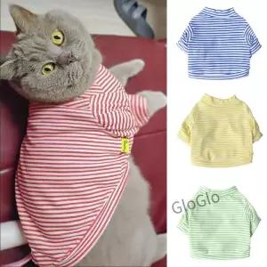 봄 여름 고양이 의류 부드러운 코튼 애완 동물 풀오버 셔츠 4 색 줄무늬 새끼 조끼 잠옷 의상