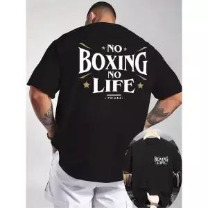 No Boxing Life 그래픽 프린트 남성용 오버사이즈 티셔츠 통기성 면 라운드 넥 짐