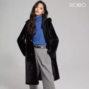 로보 리버시블 더블 버튼 후드 탈부착 롱 무스탕 코트
