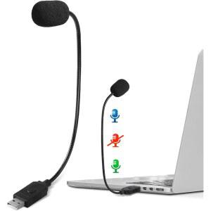 노트북용 미니 USB 마이크, 외장 데스크탑 컴퓨터 소형 구스넥 및 음소거 버튼이 있는 콘덴서 휴대용 PC Mac과 호환, 플러그 앤 플레이, 미팅, 통화 음성 블랙