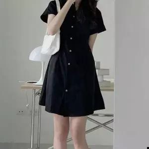 여성용 반팔 버튼업 셔츠 미니 원피스 심플핏 드레스