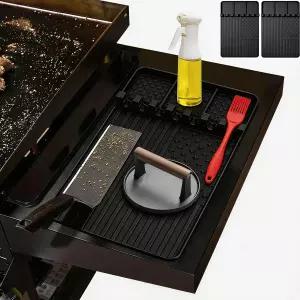 블랙스톤용 PCS 실리콘 그리들 도구 매트 2개 주방 조리 및 조리대용 그릴 BBQ 캐디 식기 홀더 드립 패드가