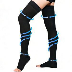 여성 및 남성용 의료용 압박 스타킹 20-30MMHG 허벅지 고압착 양말 오픈 토 실리콘 도트 밴드가 있는 지지 호스 정맥류 부종 부종에 대한
