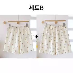  면 100% 여름 얇은 잠옷바지 슬랙스 반바지 2종 세트