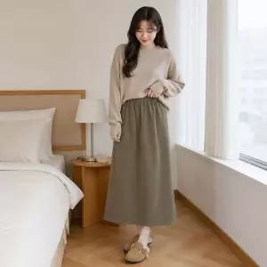 [하프클럽/]겨울 골덴 롱스커트 3컬러 뒷트임 코듀로이 밴딩 치마 기모 안감