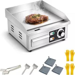 전기 그리들 15.7 ×14.2 1700W 플랫 탑 그릴 스테인리스 스틸 테판야키 조리대 BBQ 논스틱 플레이트