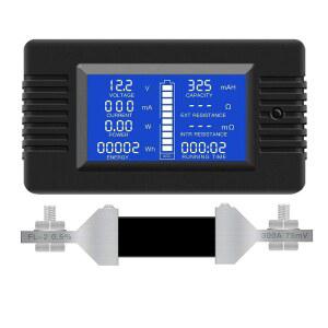 션트가 있는 DC 0-200V 0-300A 배터리 모니터 미터 12V /24V /48V 태양계 RV 자동차용 9-IN-1 디지털 LCD 멀티미터. 전압 전류 전력 에너지 임피던스 및 용량 측정