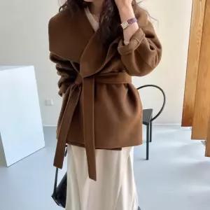 [러빙엠]빅카라넥 여자 벨티드 울 자켓 숏 핸드메이드 코트 (11441150A)