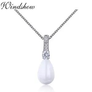 925 스털링 실버 세트 CZ 화이트 쉘 진주 눈물 Pingente 펜던트 목걸이 여자 Jewelryundertale Pendentif