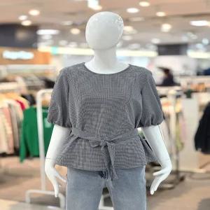 꼼빠니아행복한 체크 리본 허리 블라우스 CAFU5WRB210