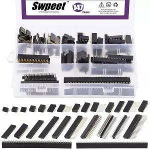 Swpeet 147Pcs 5종 2.54mm 여성 핀 헤더 소켓 커넥터 스트립 모음 키트 길고 짧은 바늘 곡선 직선 스태킹