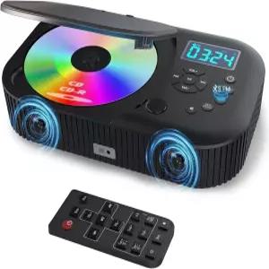 CD 플레이어 휴대용 모노딜 듀얼 스테레오 스피커 블루투스 포함 리모컨 자동차/가정용 4000mAh 충전식