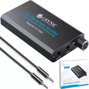 eSynic 16-150 헤드폰 앰프 포터블 - 하이파이 3.5mm 오디오 충전식 2단 게인 스위치-알루미늄 합금 본체