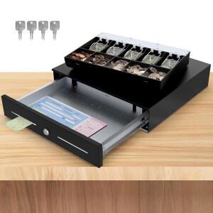 Beelta 18인치 캐시 리기스터 서랍 대용량 - 탈착식 5Bill / 5Coin 인서트 트레이, 오토 일렉트로닉 오픈, RJ11 / 12 케이블, 24V, 키 잠금, 더블 미디어 슬롯 캐시 박스
