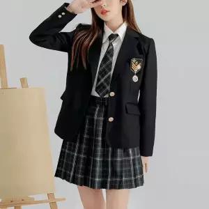 교복 졸업사진 코스프레 의상 S 셔츠+넥타이+커피플리츠스커트+코트 놀이동