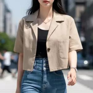 여성 크롭 린넨자켓 반팔 오버핏 썸머 숏아우터