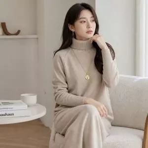 [오르토]여성 하이넥 니트원피스 긴팔 롱치마 가을 겨울 데일리룩 루즈핏