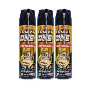 컴배트 프로페셔널 맥스 스피드 수성 에어로솔 살충제 바퀴벌레용 500ml x3개