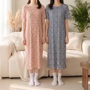 여름 여성 반팔 원피스 치마 할미플리츠 플라워 쿨링 할머니옷 촌캉스룩 꽃무늬 몸빼 주름 냉감