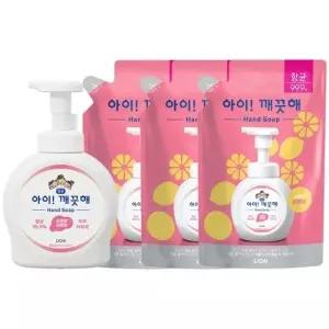 아이깨끗해 핸드워시 레몬향 용기 490ml 용기 1개+450ml 리필 3개