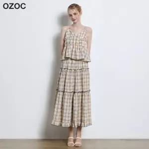 [오조크(OZOC)] 옐로우 체크 뷔스티에 캉캉 스커트 세트 (택가격 214000원)