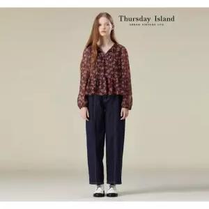 [써스데이아일랜드][Thursday Island] 뒷밴딩 절개 배기 데님 팬츠(T236MJE134W)