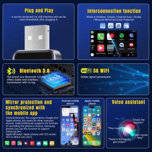 4in 1 미러 스크린 프로젝션 무선 CarPlay 어댑터 C타입 에어플레이 미라캐스트 안드로이드 호환 오토 지원