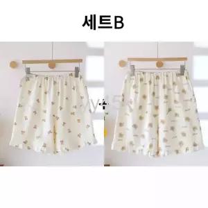  면 100% 여름 얇은 잠옷바지 슬랙스 반바지 2종 세트