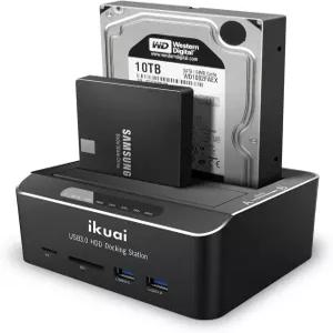 마이크로 SD 카드 리더 2 USB 3.0 포트 오프라인 클론 기능 외장 하드 드라이브 도킹 스테이션 2X20TB 및
