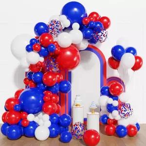 Myafqsj 레드 화이트와 블루 풍선 아치 키트 129Pcs 7월 4일 미국 독립 생일 파티 장식용 라텍스 4개