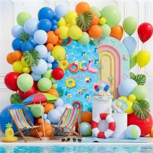 100개 파티 장식 풍선 갈랜드 아치 키트 여름 해변 테마 생일 용품 (풀 A)