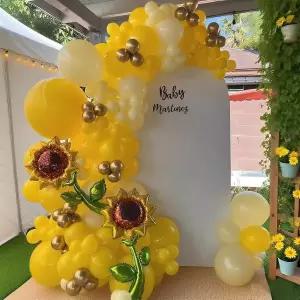 해바라기 풍선 갈랜드 아치 키트 140PCS - 레몬 옐로우 마카 메탈릭 골드 라텍스 및 호일 벌 테마 결혼식