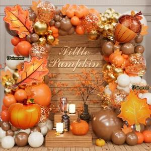 가을 풍선 아치 키트192Pcs 색상의 포일 호박 소나무 단풍나무 잎이 있는 오렌지 브라운 화이트 골드