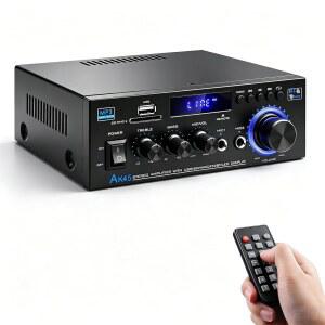 블루투스 5.0 오디오 앰프 리시버-AK45 하이파이 스테레오 미니 파워 앰프 RMS 40W x 2 Max. 600W 2.0 채널 홈 시어터 오디오 구성 요소 스피커 앰프 W /MIC, USB, RCA, FM 라디오