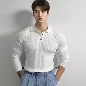 긴팔 티셔츠 맨투맨티셔츠 머슬핏 라운드티 남성 단추 카라티 맨투맨 2색