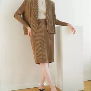 [보니제이]숄카라 미디 원버튼 플리츠 여성 자켓 직장인 데일리
