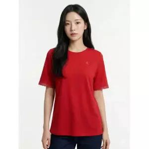 크로커다일레이디 레드 소매 레이스 포인트 단색 티셔츠 CLCMTS202