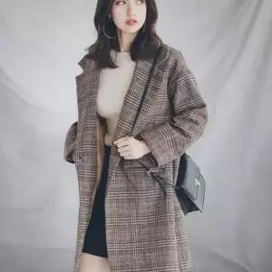 여성 체크 롱 카라넥 하프 자켓 간절기 모직 코트 (41032627)